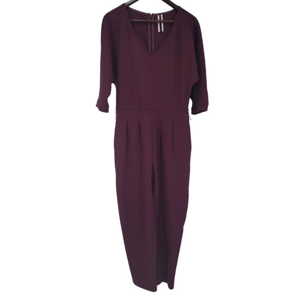 Anthropologie Plum Burgundy‎ V-Neck Pleated Tapered Leg Jumpsuit Small